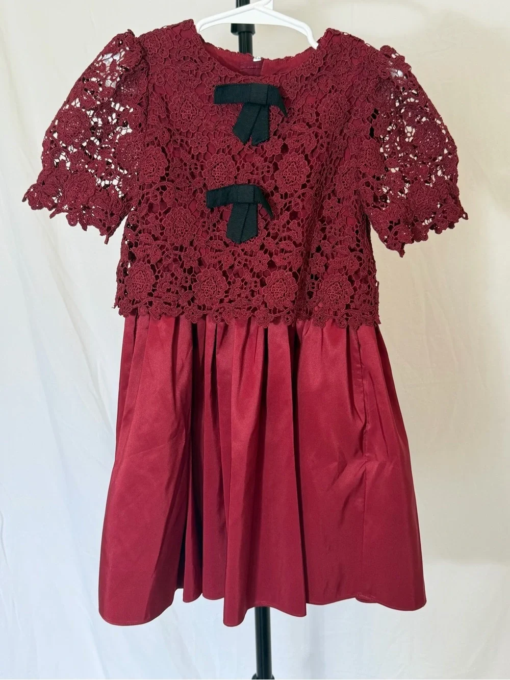 ❤️ Self-Portrait Guipure Lace Silk Dress | Burgundy | Girls 3–4Y ❤️